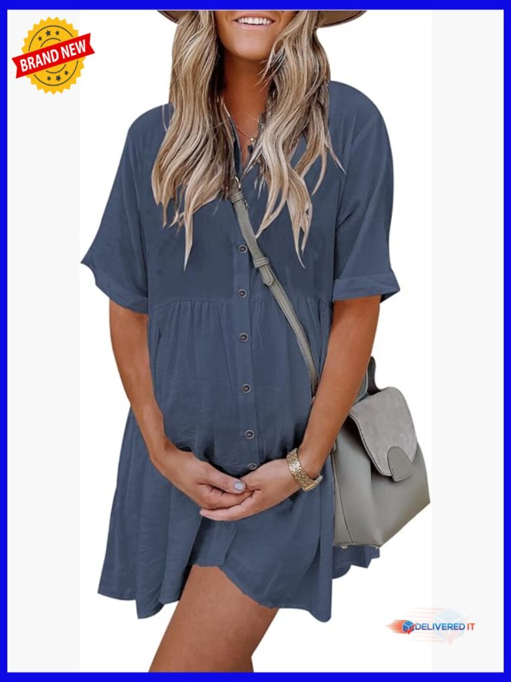 Short Sleeve Babydoll Dress Button Down with Pockets